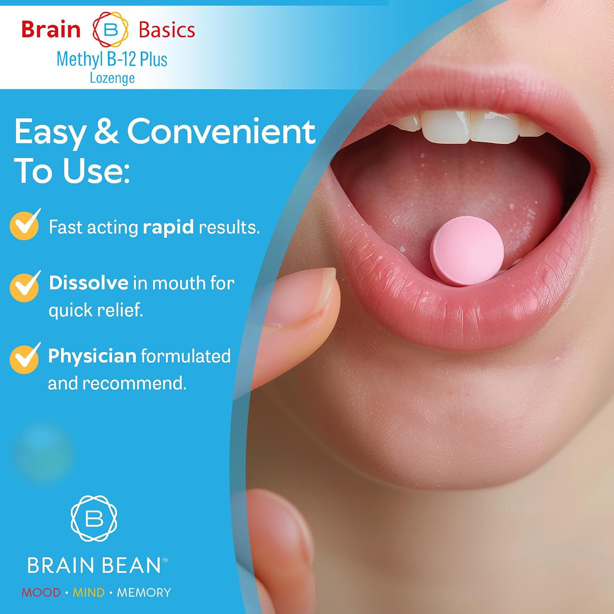 Brain Bean Extra Strength Methyl B12 & Methyl Folate – 60 Chewable Tablets, Orange Citrus - görsel 6