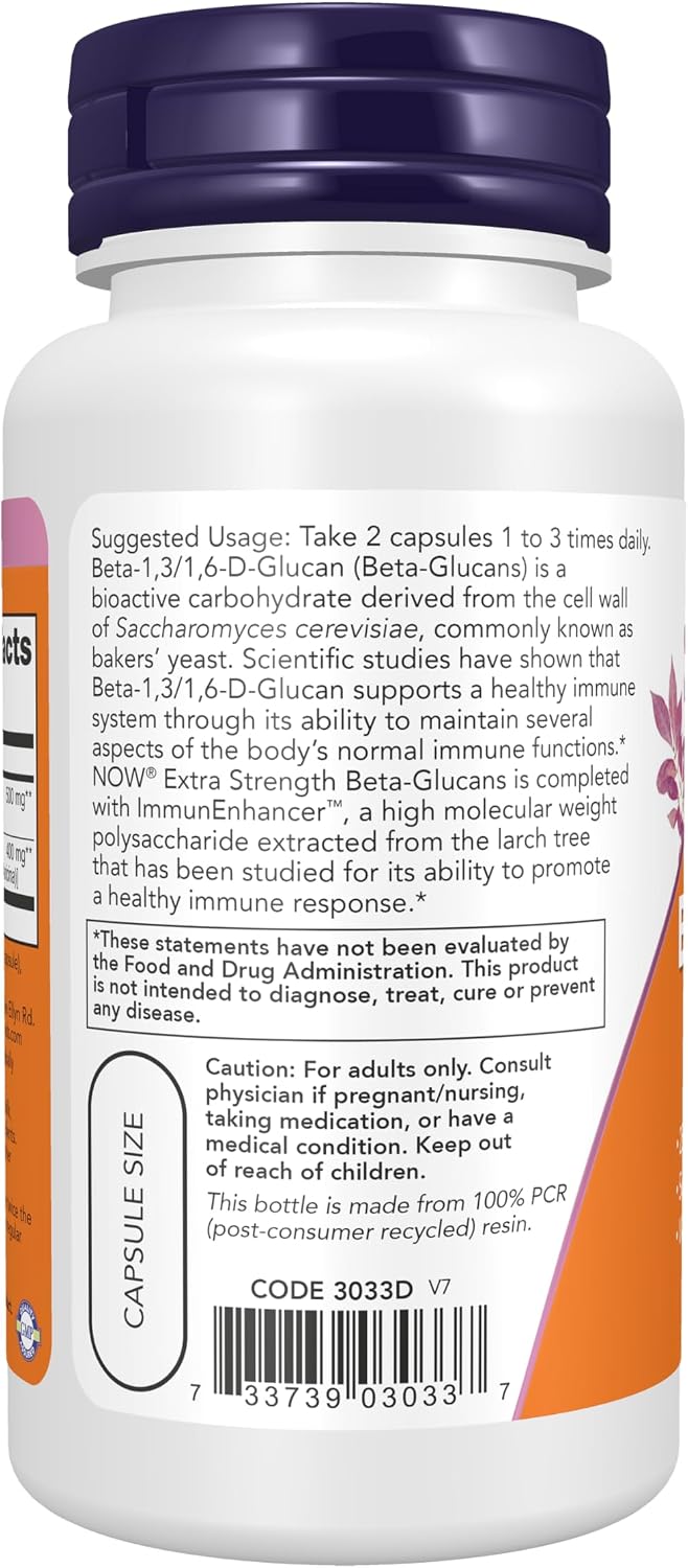 NOW Foods Beta-Glucans with ImmunEnhancer™, Extra Strength, 60 Vegan Capsules - görsel 3