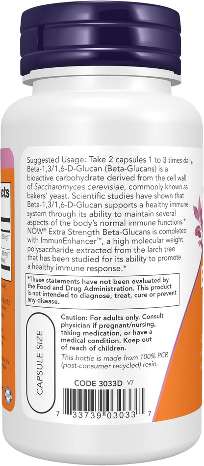 NOW Foods Beta-Glucans with ImmunEnhancer™, Extra Strength, 60 Vegan Capsules