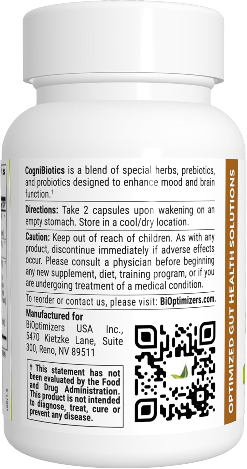 BIOptimizers Cognibiotics Probiotic Brain Supplement – Supports Mood, Focus, Memory, Mental Clarity – 60 Capsules - görsel 3