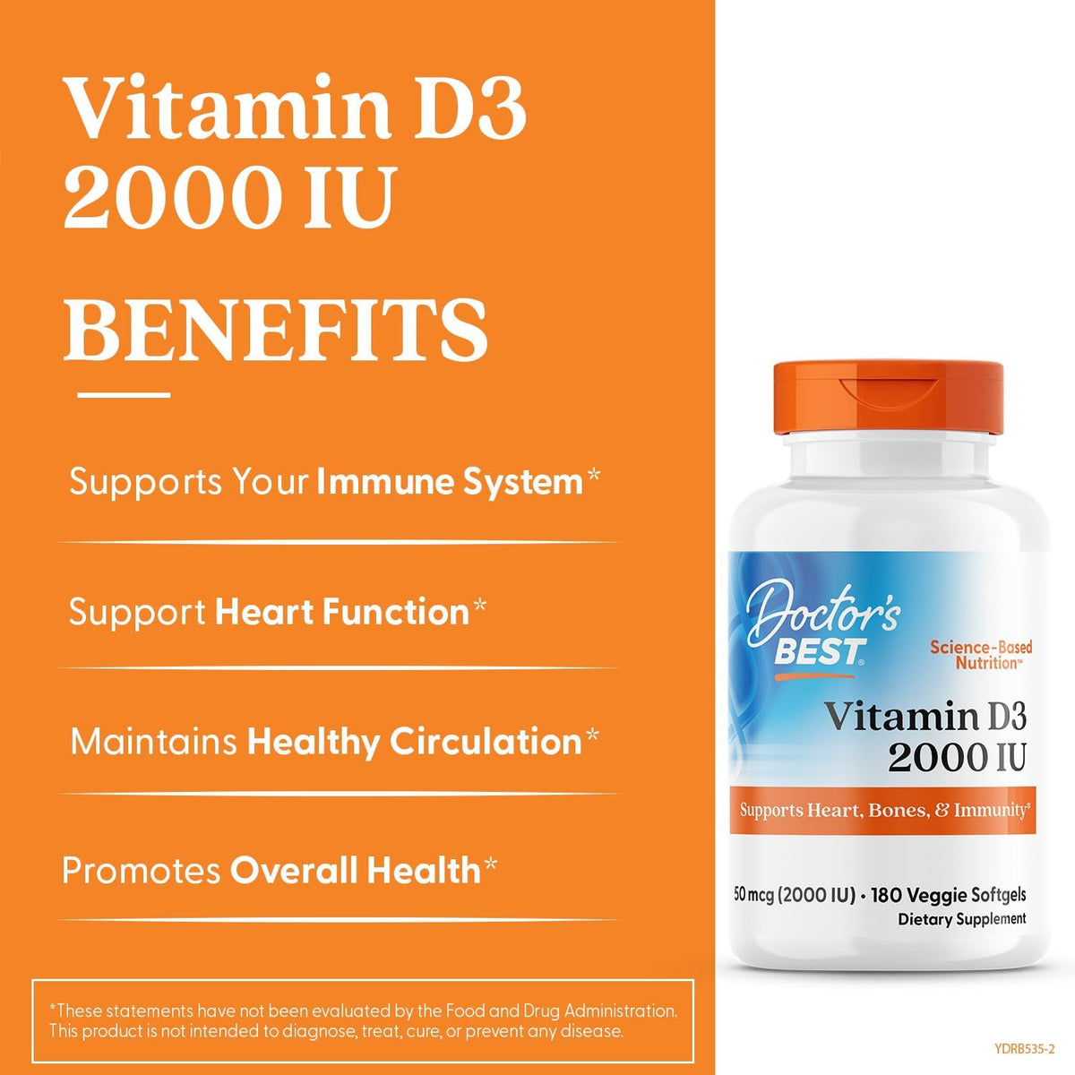Doctor's Best Vitamin D3 2000 IU Soft gel capsules - 180 Count - görsel 2