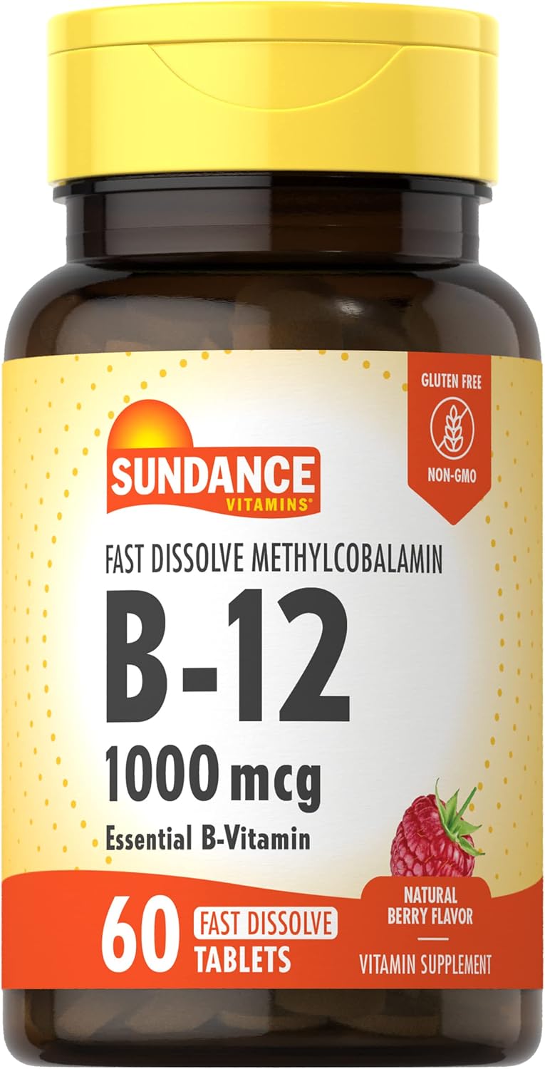 Sundance Vitamin B12 1000mcg Fast Dissolve Tablets - Methylcobalamin, Vegetarian, Non-GMO, Gluten-free - görsel 1