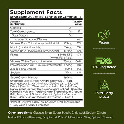WeightWorld Super Greens Gummies – 45-Day Supply, 90 Vegan Gummies for Energy, Immune Function & Digestion