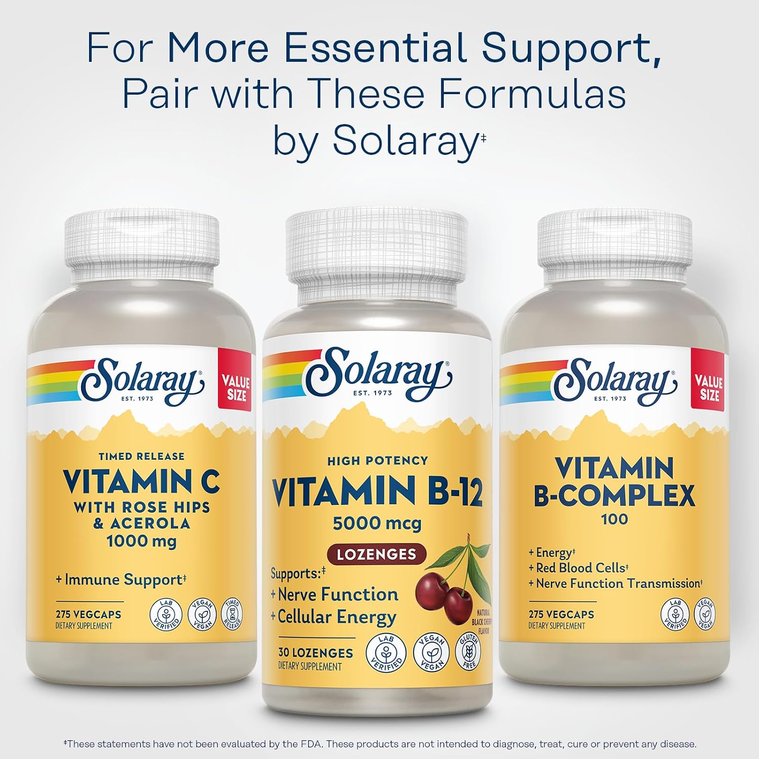 Solaray Vitamin B-12 5000mcg Lozenges - Methylcobalamin for Energy & Nerve Health, Natural Cherry, 30 Count - görsel 6
