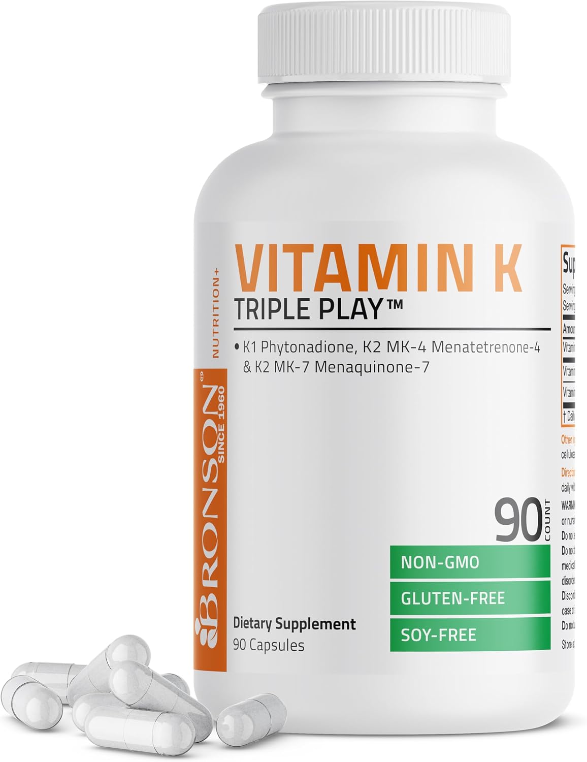 Bronson Vitamin K Triple Play - Full Spectrum Complex with K1, K2 MK4 & MK7, 180 Capsules - görsel 9