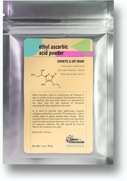 Ethyl Ascorbic Acid Powder Stable Vitamin C Derivative Helps to Absorb Vitamin C into Skin to Improve Skin Gloss, Skin Elasticity, Antioxidation, and Other Functions (28 g)