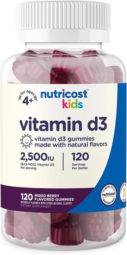 Nutricost Kids Vitamin D3 Gummies 2,500 IU (62.5 µg), 120 Gummies - Mixed Berry Flavour