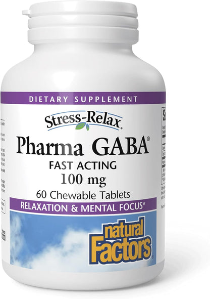 Natural Factors Pharma GABA - Food Supplement for Calm Sleep & Focus - 60 Chewable Tablets