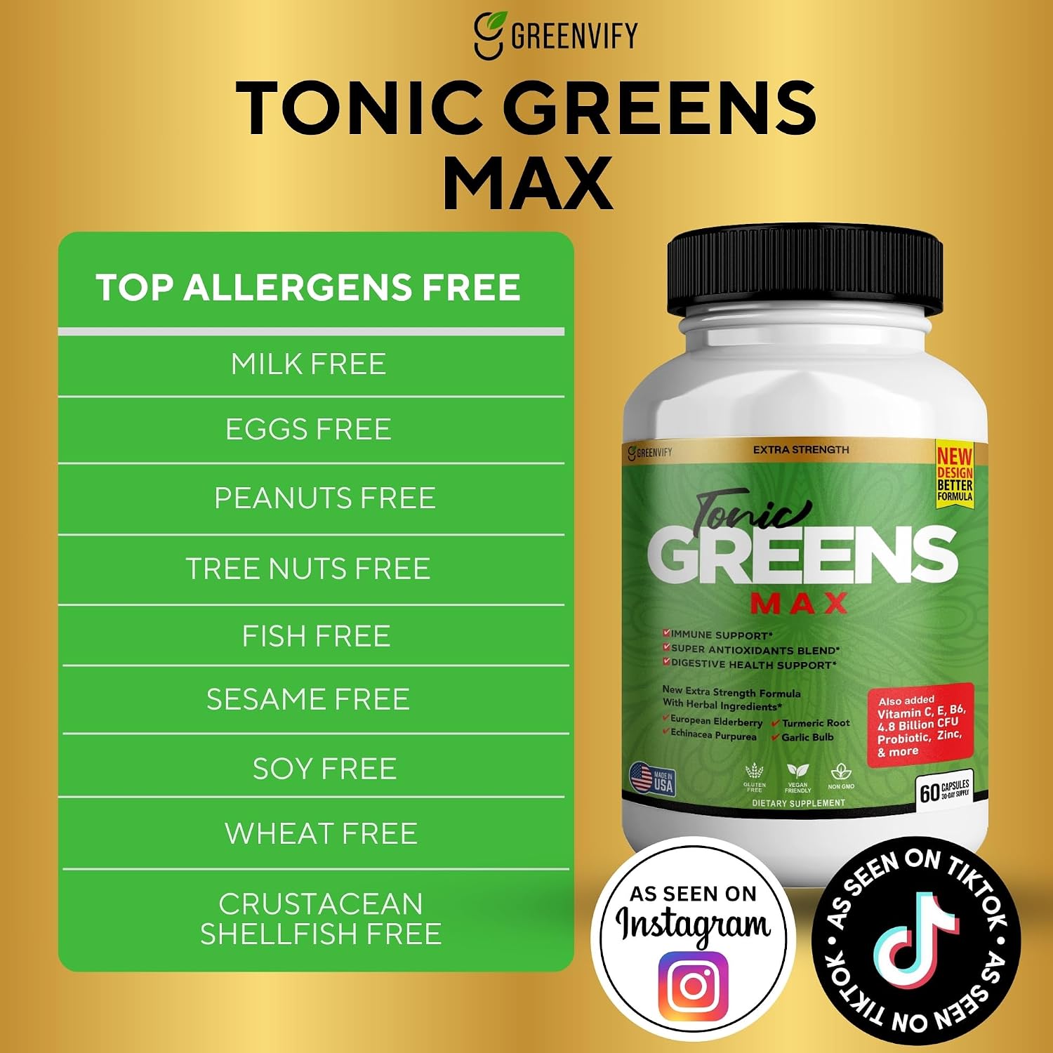 Tonic Greens Max – Extra Strength Immune Support Food Supplement, 60 Vegetable Capsules - görsel 3