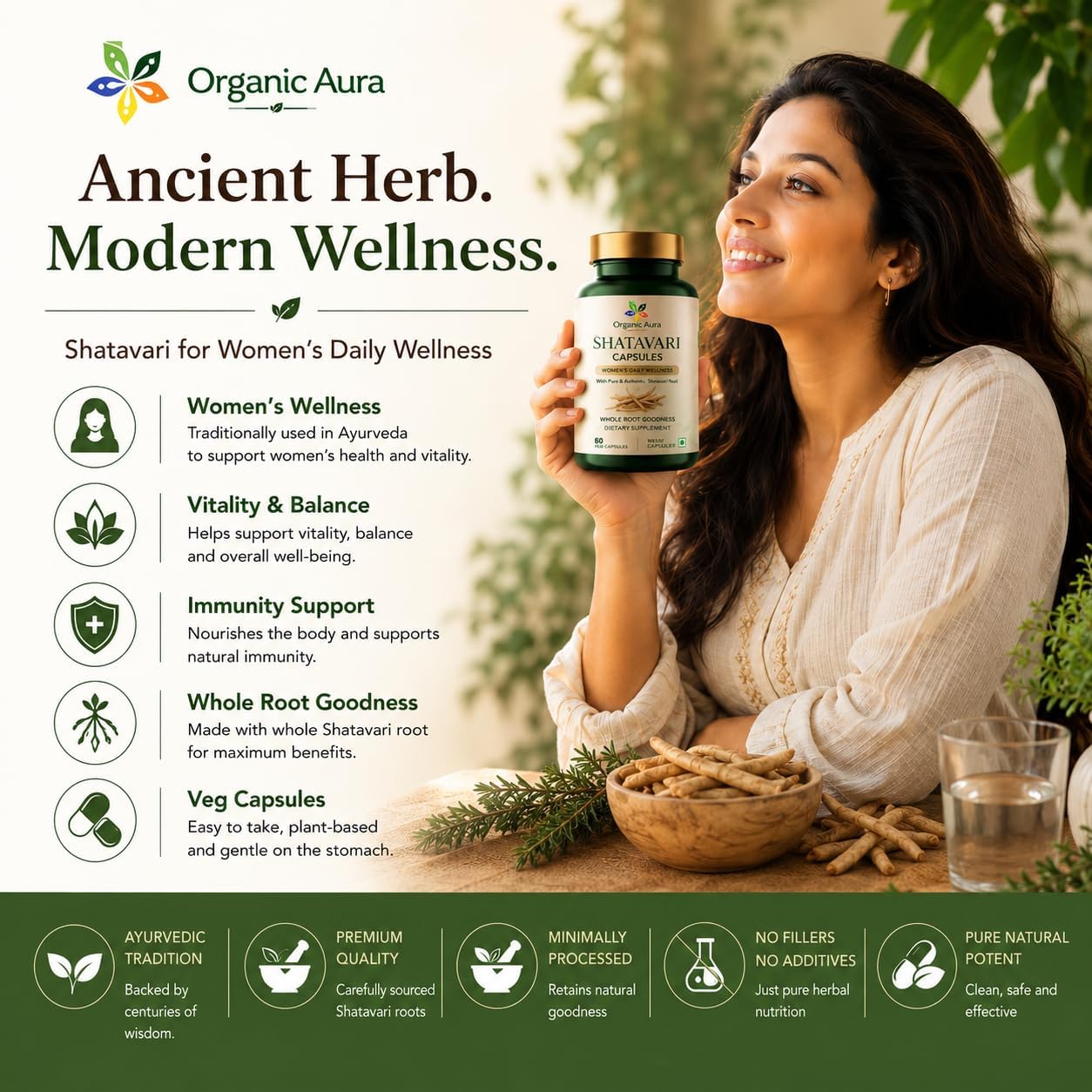 Shatavari Root Powder Capsules. Original and Whole Root Herbal Supplement. Daily Women's Wellness & Vitality Support. Pure, Safe & Minimally Processed. Veg Capsules - No Fillers or Additives. - görsel 6