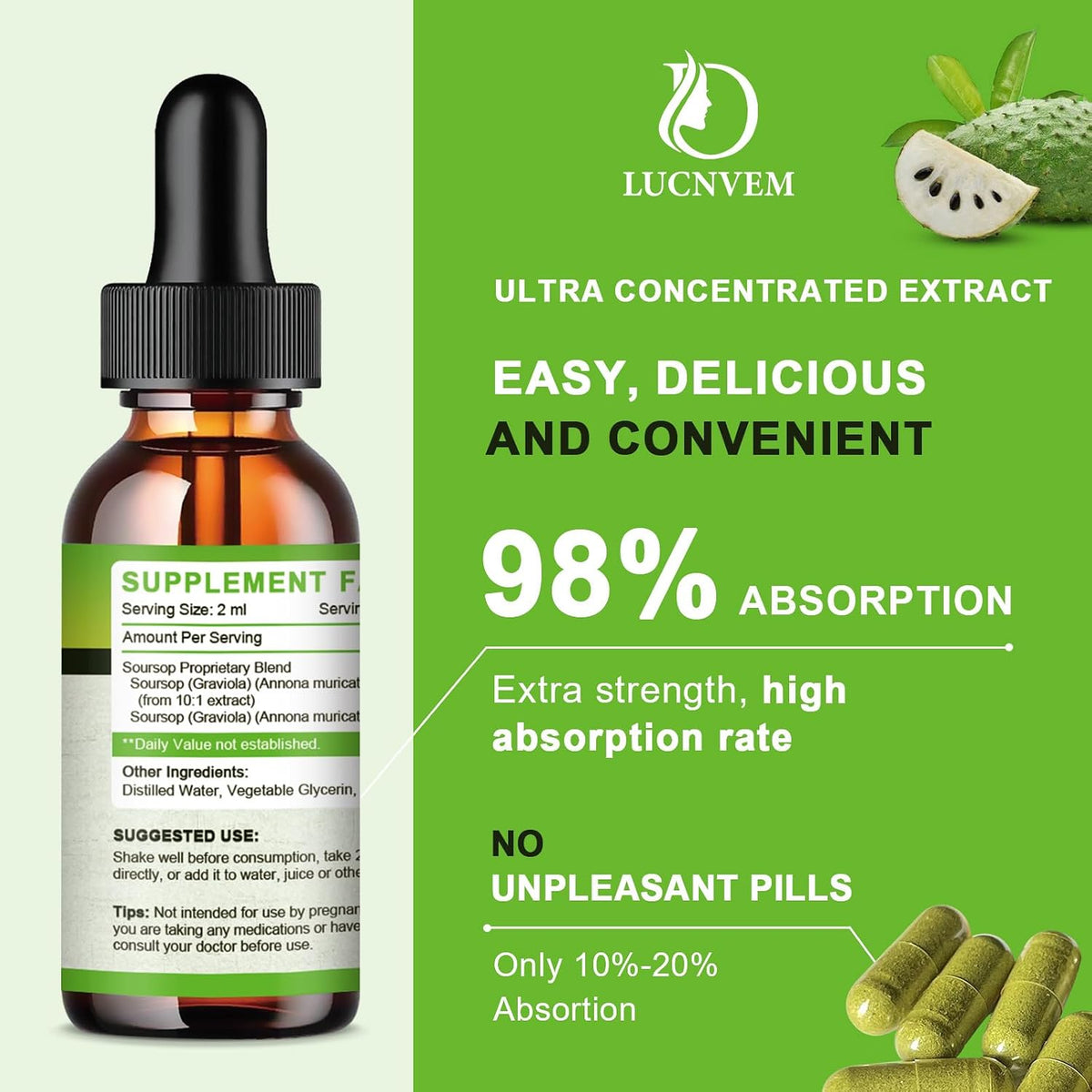 Organic Soursop Graviola Bitters Liquid Drops - Apple Flavour, 60 ml (30-Day Supply) - görsel 2