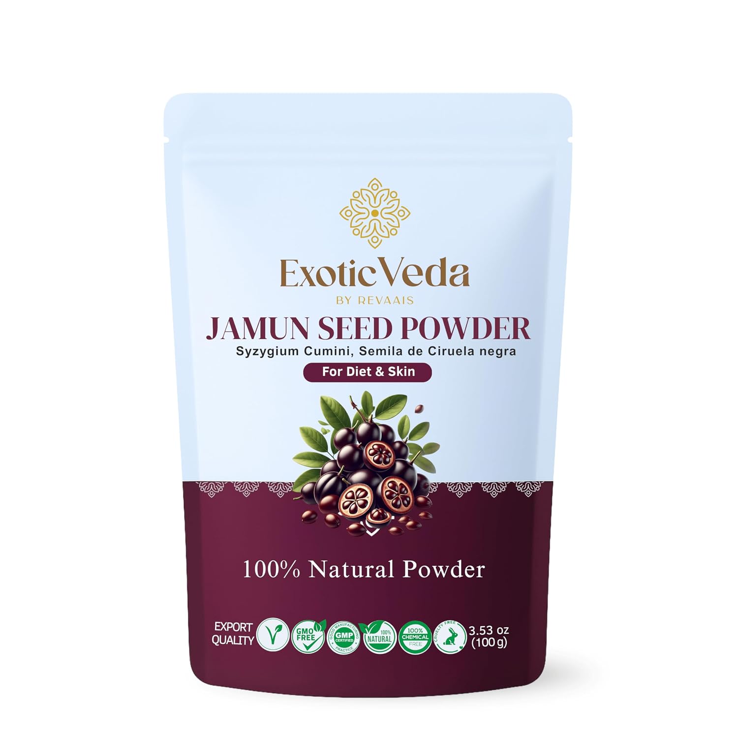 Exotic Veda Jamun Seed Powder – 100% Pure Eugenia Jambolana | Java Plum Seed Powder | Vegan, Gluten-free, Non-GMO – 100g - görsel 1