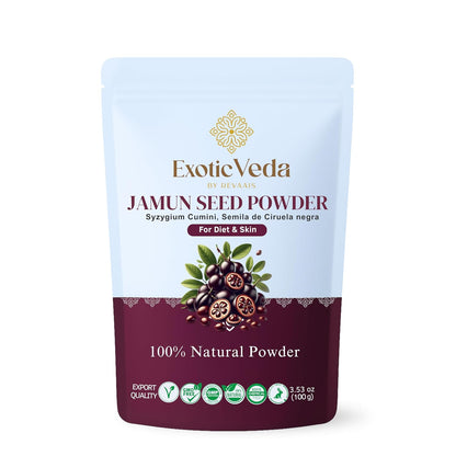 Exotic Veda Jamun Seed Powder – 100% Pure Eugenia Jambolana | Java Plum Seed Powder | Vegan, Gluten-free, Non-GMO – 100g