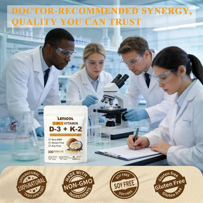 LETSCOL 2-in-1 Vitamin D3 K2 Supplement, 10000 IU D3 & 200 mcg K2 (MK-7) Soft gel capsules