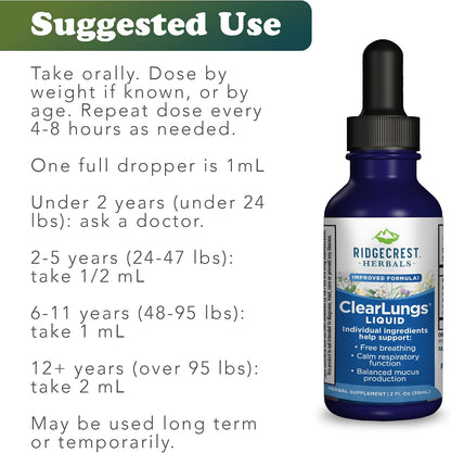 Ridgecrest Herbals ClearLungs Liquid Herbal Supplement, Orange Flavour, 59 ml
