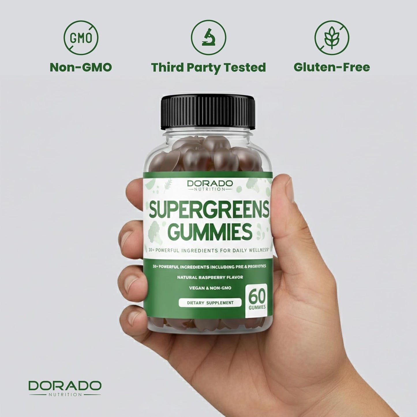 DORADO NUTRITION Supergreens Gummies (60 Count) - Daily Greens Supplement with Raspberry Flavour for Immunity Support - görsel 7