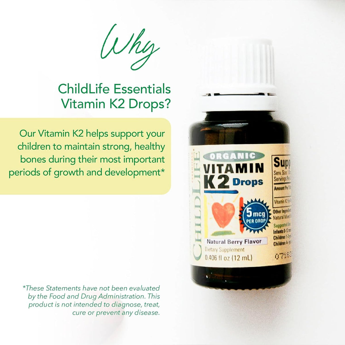 ChildLife Essentials Organic Vitamin K2 Drops - Natural Berry Flavour, 0.25 fl oz - görsel 3