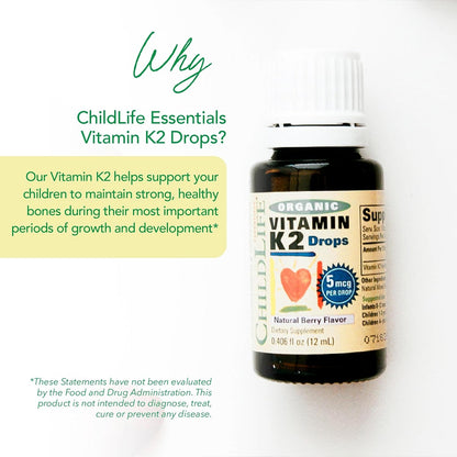 ChildLife Essentials Organic Vitamin K2 Drops - Natural Berry Flavour, 0.25 fl oz
