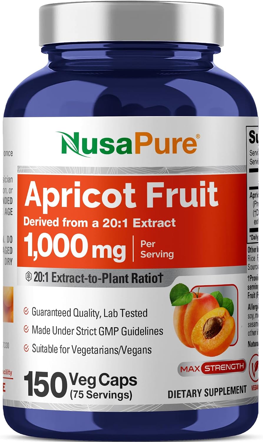 NusaPure Apricot, 1000 mg, 150 Veg Capsules (Vegan, Non-GMO) - görsel 1