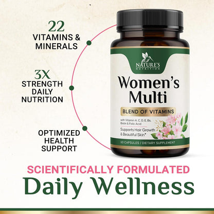 Multivitamin for Women – Complete Daily Supplement with Vitamins A, C, D, E, B6, B12, Zinc, Calcium & Magnesium – Supports Energy, Immunity and Hair, Skin & Nails – 60 Capsules