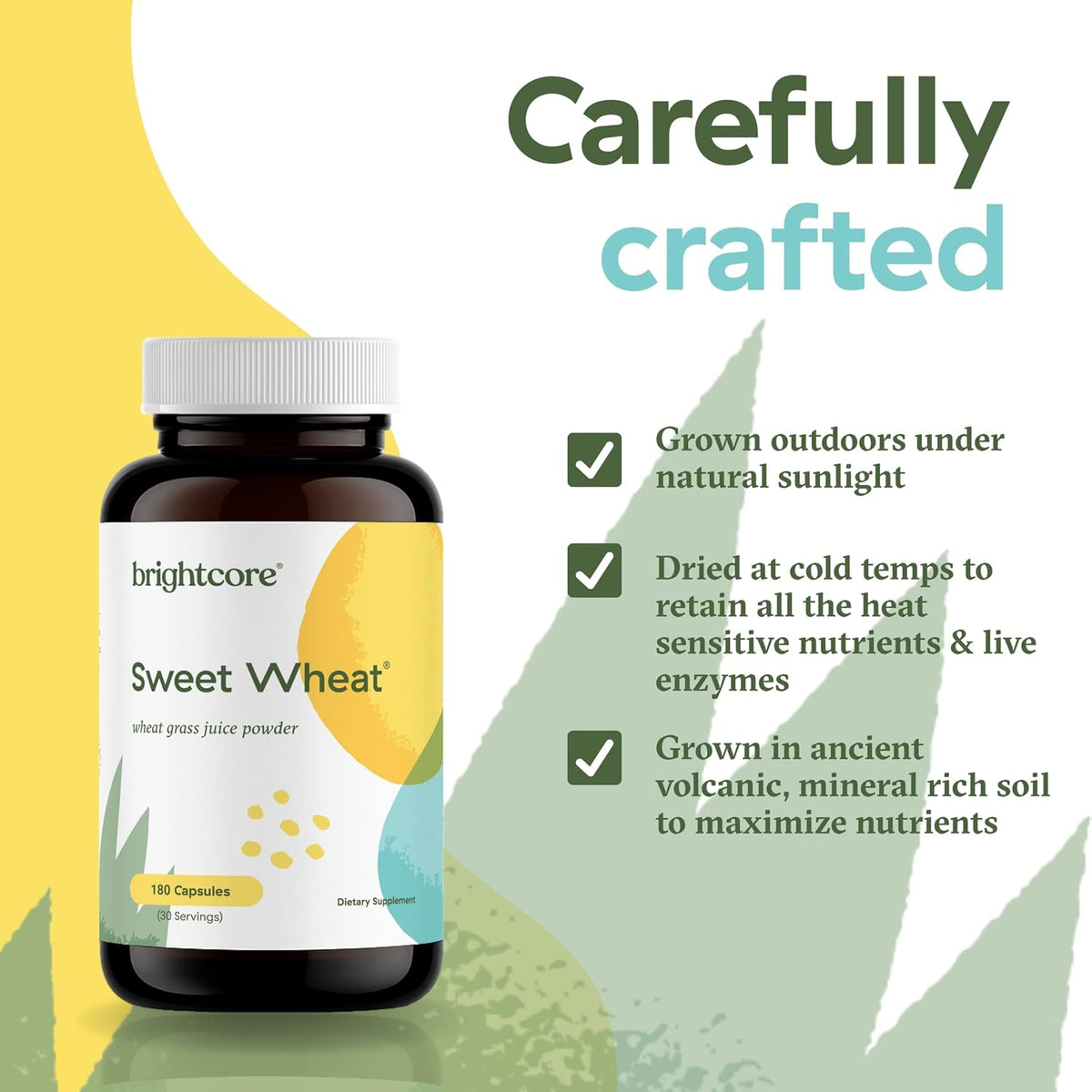 Brightcore Nutrition Sweet Wheat - Super Greens with Digestive Enzymes, 180 Capsules - görsel 5