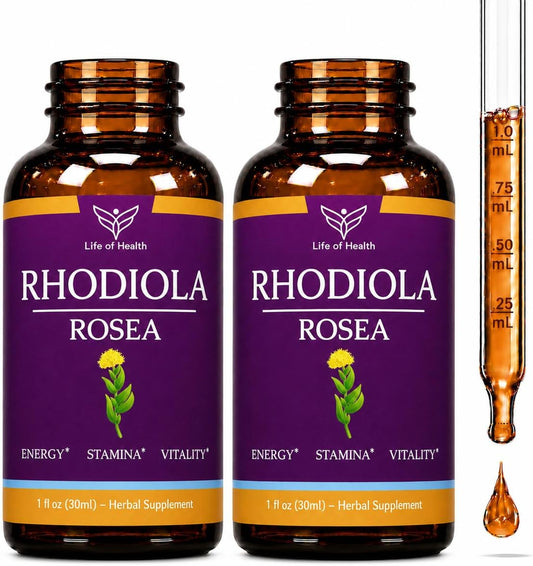 Life of Health Rhodiola Rosea Liquid Drops - Alcohol-Free Adaptogen for Energy, Stamina & Cognitive Function - 30 ml (2 Pack)