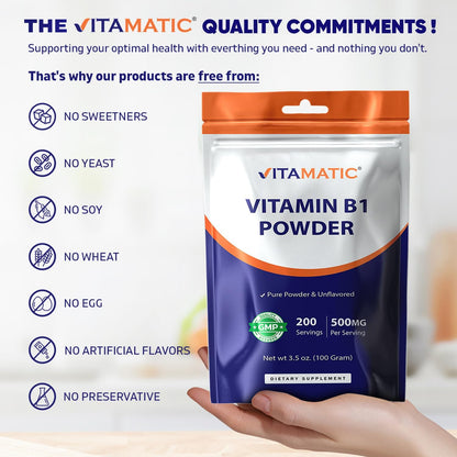 Vitamatic Vitamin B1 Pure Powder - 100 Grams (Thiamine Mononitrate)
