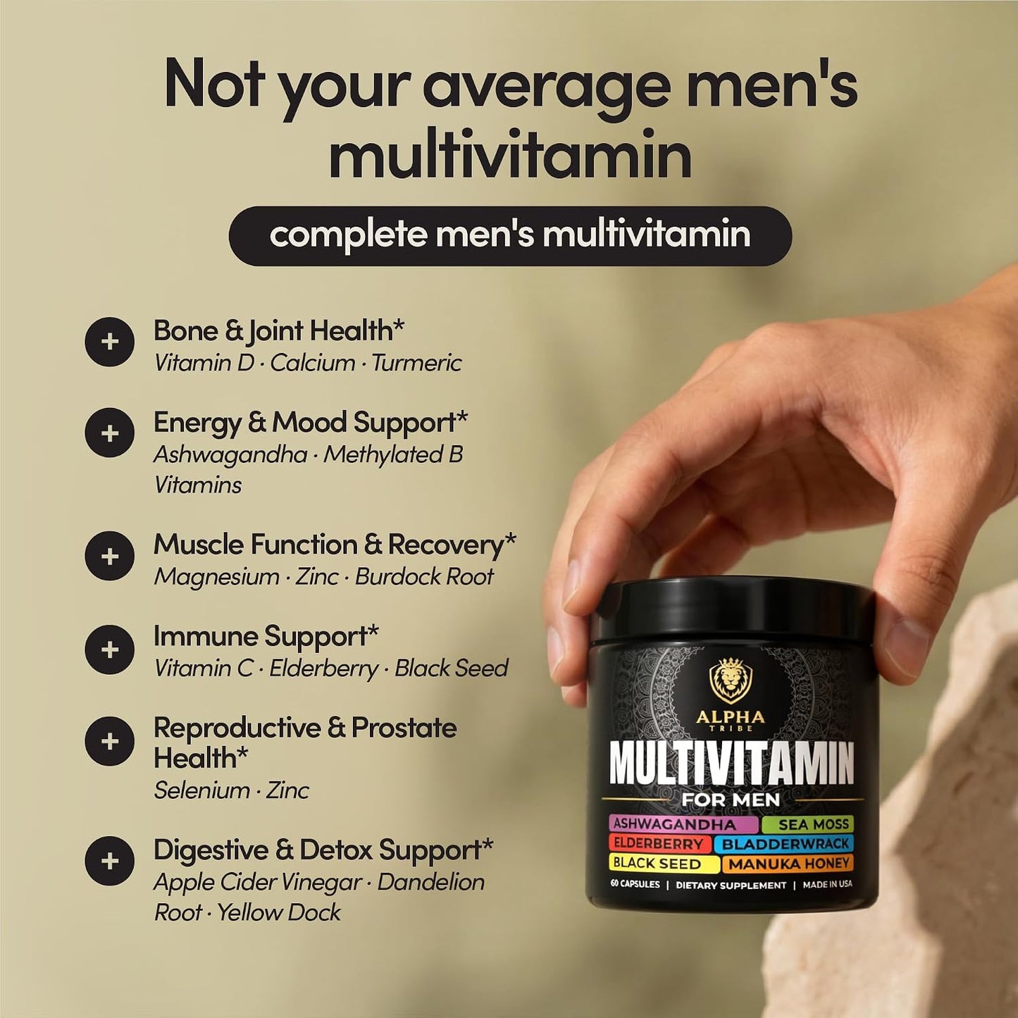 Alpha Tribe Multivitamin for Men with Sea Moss, Ashwagandha, Black Seed, and Elderberry - görsel 6