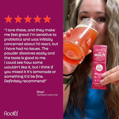 Root'd Multivitamin Powder for Women - 25 Vitamins & Minerals with 3X Electrolytes, 9 Organic Superfoods, Probiotics & Enzymes, Sugar-Free Multivitamin & Hydration | 30 Vitamin Drink Mix Packets