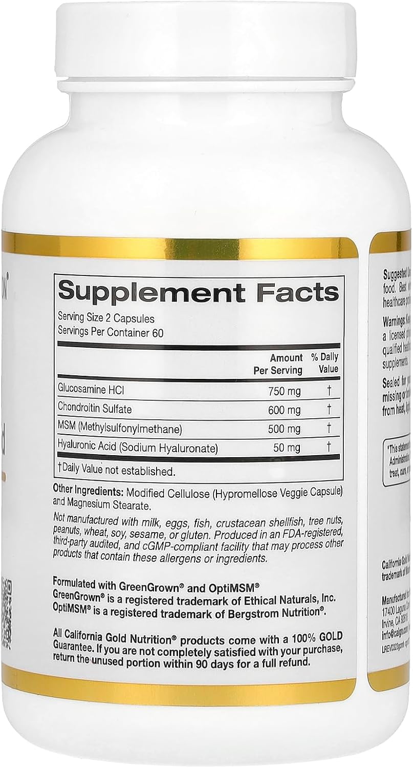 California Gold Nutrition Glucosamine, Chondroitin, MSM Plus Hyaluronic Acid, 120 Veggie Caps - görsel 2