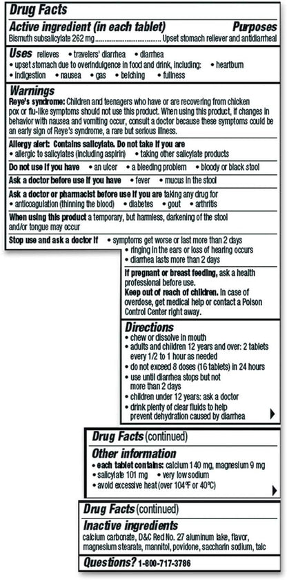Pepto Bismol Chewable Tablets, Original Flavour, 30 Count