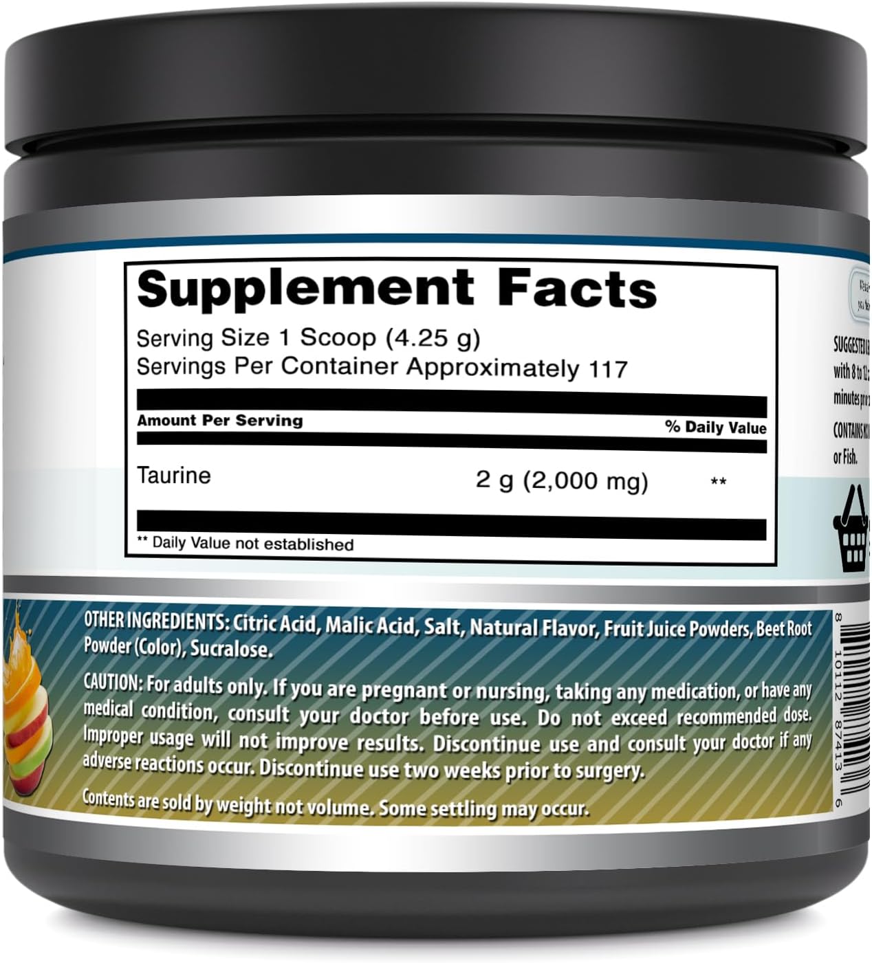 Amazing Formulae Taurine 500 g (1.1 lb) Powder Supplement | 2000 mg Per Serving | 111 Servings | Non-GMO | Gluten-free | Made in USA (Fruit Punch Flavour) - görsel 2