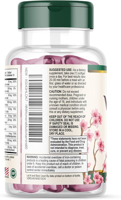 Multivitamin for Women - Complete Daily Women's Multivitamin with Calcium, Folic Acid, Vitamin A, C, D, E, and B Vitamins, Zinc and Iron - Vitamins for Bone, Energy & Immune Support - 60 Softgels