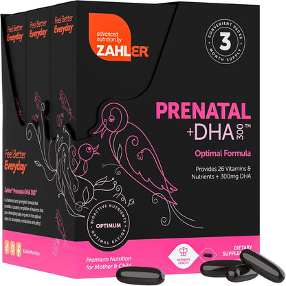 Zahler Prenatal +DHA 300 - Prenatal Vitamin with Methylated Folate & DHA for Pregnant Women - Support for Mum & Baby - Kosher, Gluten-free, Dairy-free - 180 Softgels