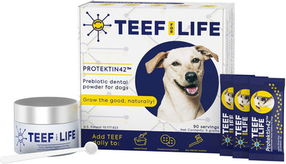TEEF for Life Protektin42 Prebiotic Dog Dental Powder Kit – Tasteless Breath Freshener, 90 Servings (3 Packets)
