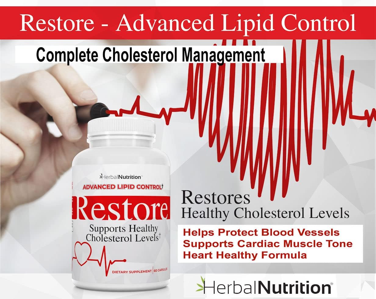 Restore - Heart Health & Cholesterol Support Food Supplement with Red Yeast Rice, Grape Seed Extract, Folic Acid and Niacin, 60 Capsules - görsel 3