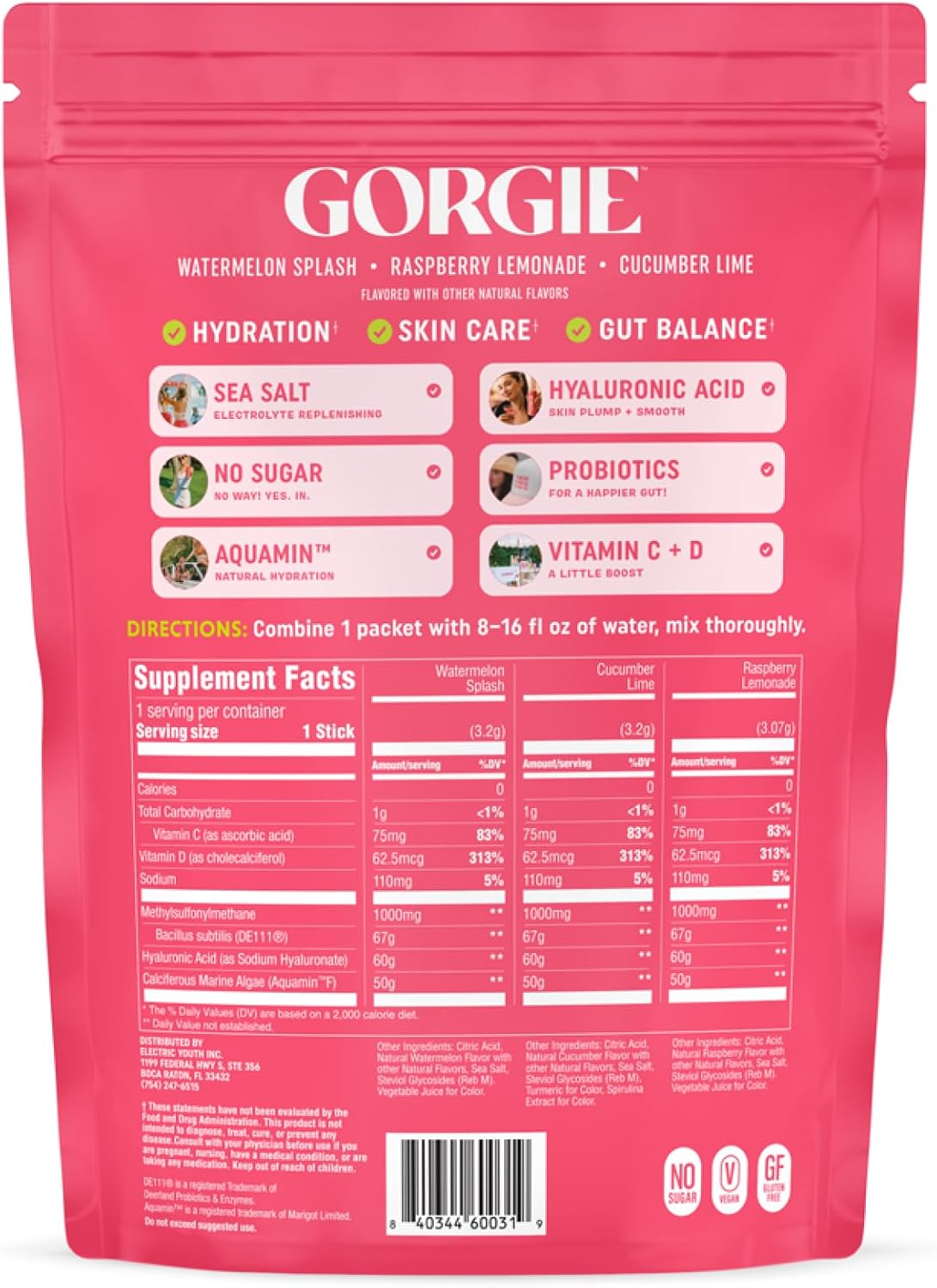 GORGIE Glow Hydration Sachets – Sugar-Free Electrolyte Powder Sachets with Hyaluronic Acid, Probiotics, Aquamin, Vitamins C & D – Variety Pack (15 Sachets) - görsel 8