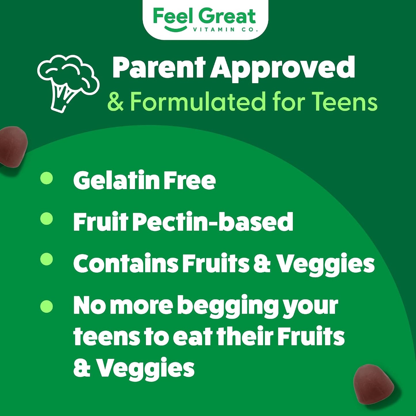 Feel Great Super Green Gummies Teen Vitamins - Vegan Veggie Gummy Multivitamin for Teenagers - 60 Count - görsel 6