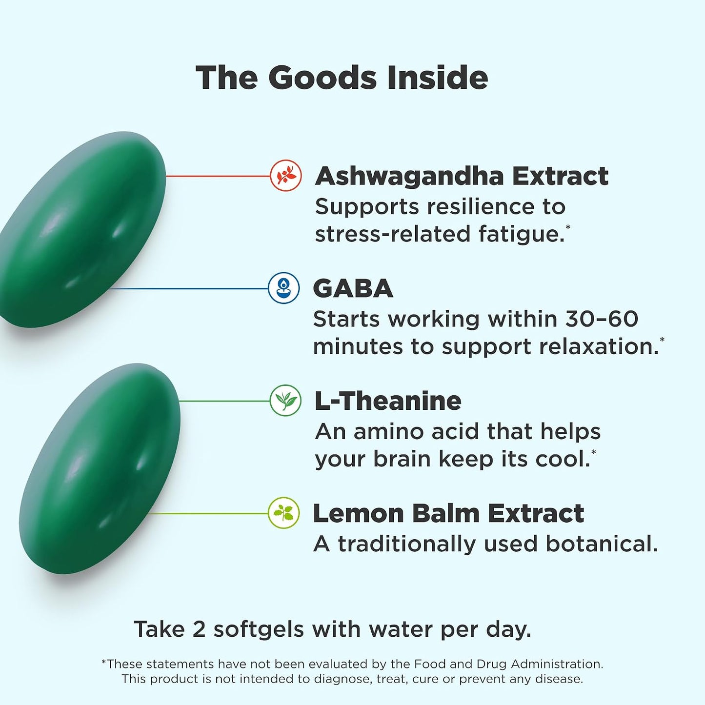 OLLY Ultra Strength Goodbye Stress Soft Capsules – Stress Relief Food Supplement with GABA, Ashwagandha, L-Theanine & Lemon Balm, 60 Count - görsel 2