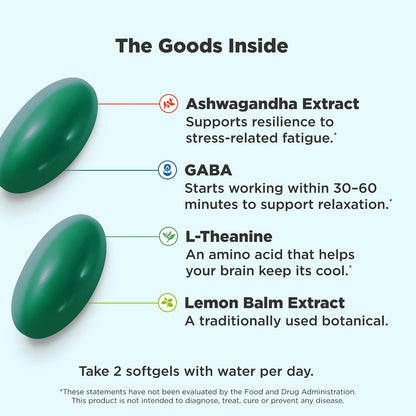 OLLY Ultra Strength Goodbye Stress Soft Capsules – Stress Relief Food Supplement with GABA, Ashwagandha, L-Theanine & Lemon Balm, 60 Count