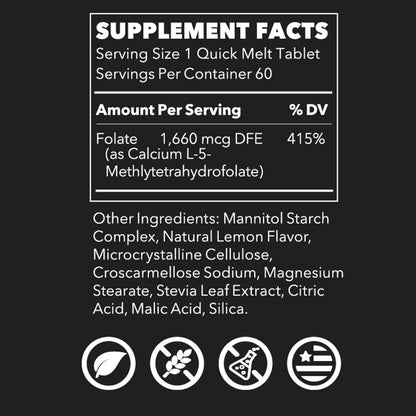 LifeSeasons Essentials Methyl Folate Quick Melts – 5-MTHF Folate Supplement – Supports Methylation Cycle & Cellular Health – Lemon Flavour – 60 Quick Melts