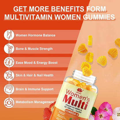 LILICARE Women's Multivitamin Gummy - Sugar-Free, Methylated B Complex, Omega-3 DHA/EPA, Vitamin D3+K2, 120 Count
