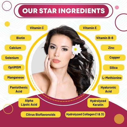 Simply Potent Hair Skin and Nails Vitamins - 28 Ingredient Anti-Ageing Supplement with Biotin 5000mcg, Keratin, MSM, Collagen, Hyaluronic Acid - 60 Tablets