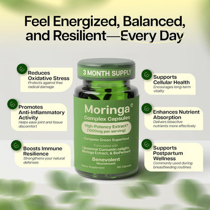 Benevolent Moringa Capsules with Liposomal Curcumin & BioPerine – 180 Capsules