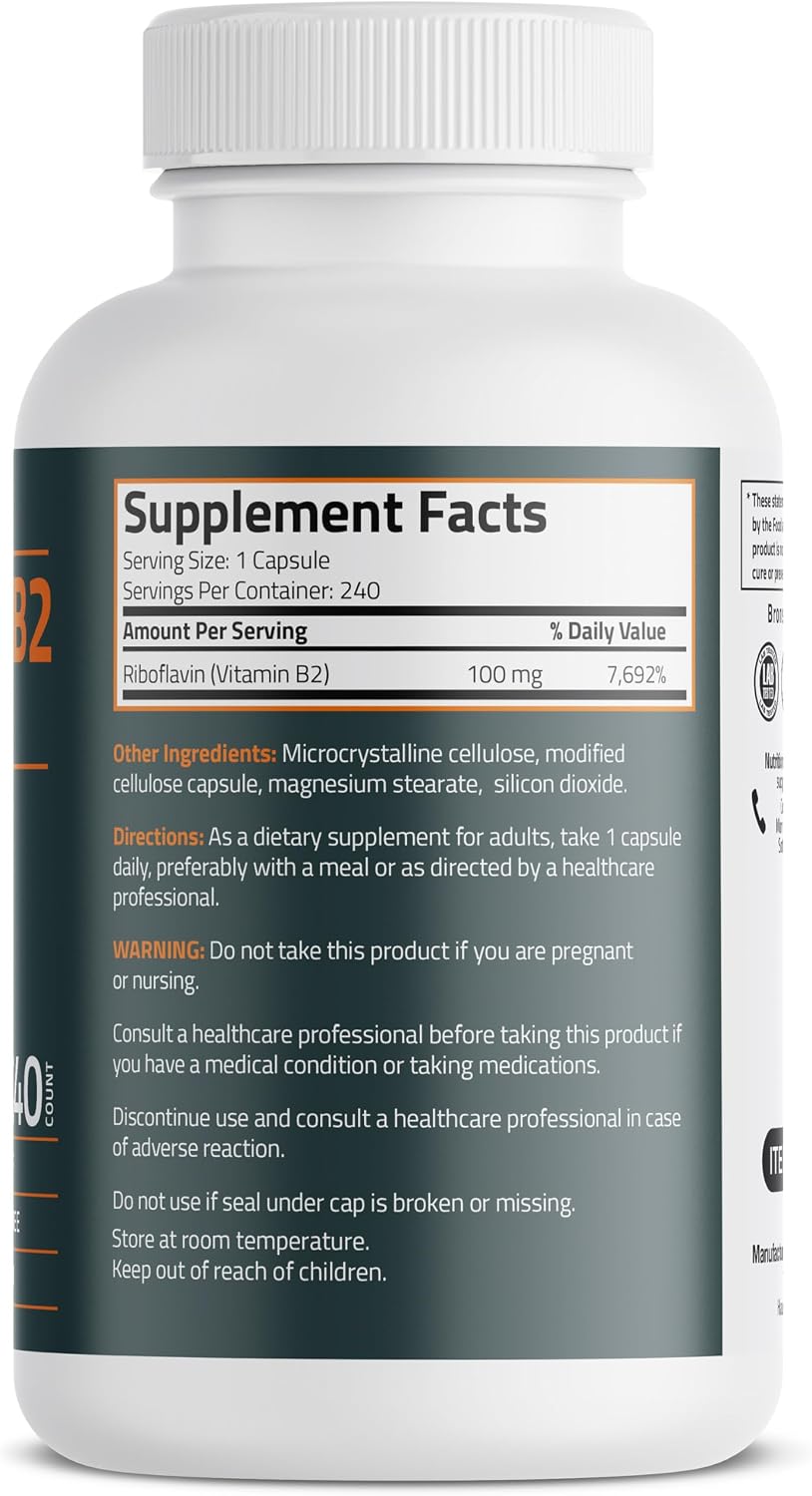 Bronson Vitamin B2 100mg Non-GMO, 240 Vegetarian Capsules - görsel 2