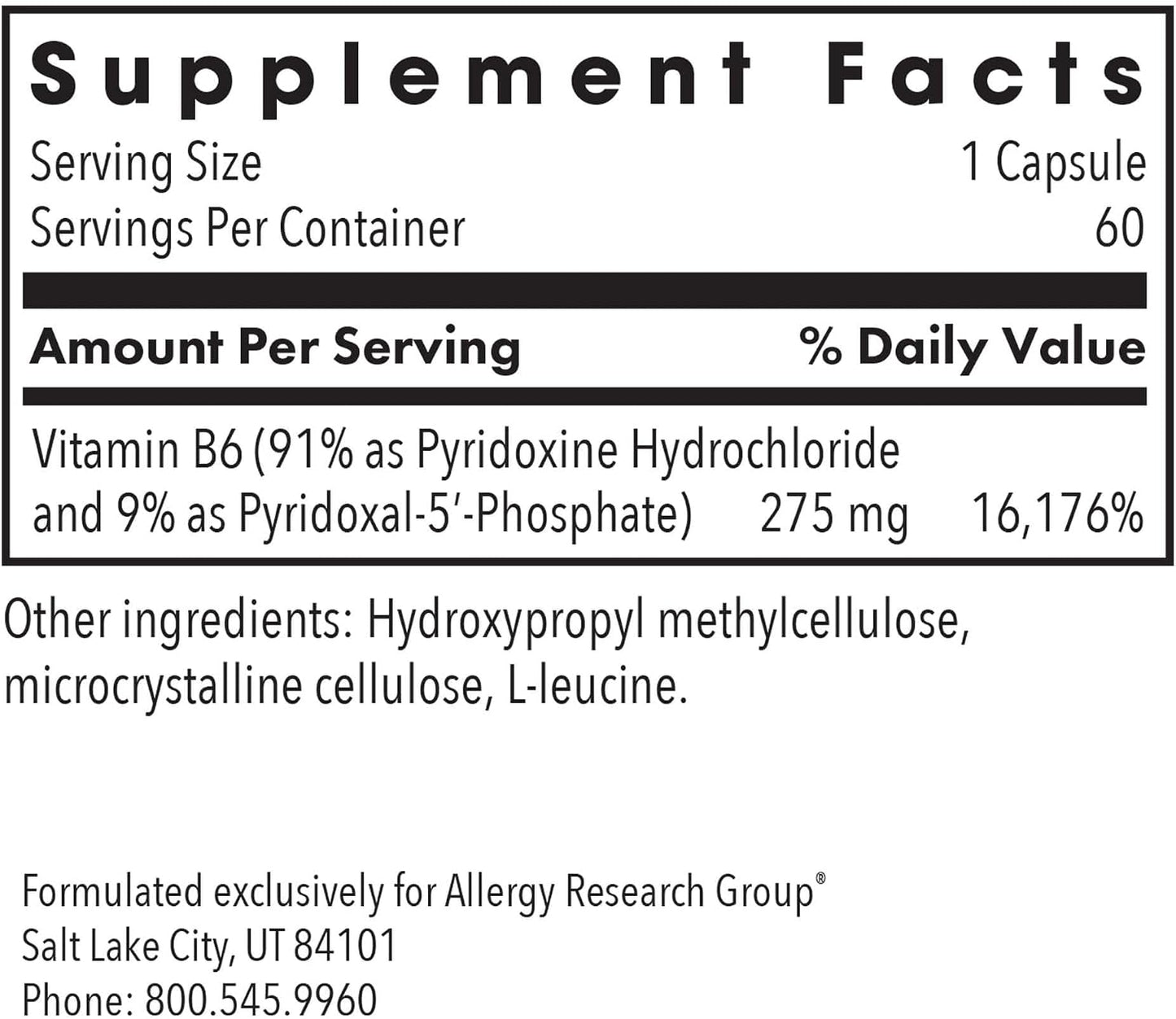 Allergy Research Group ARG Pyridoxine P5P - Active Vitamin B6 Supplement with P5P - 60 Capsules - görsel 2