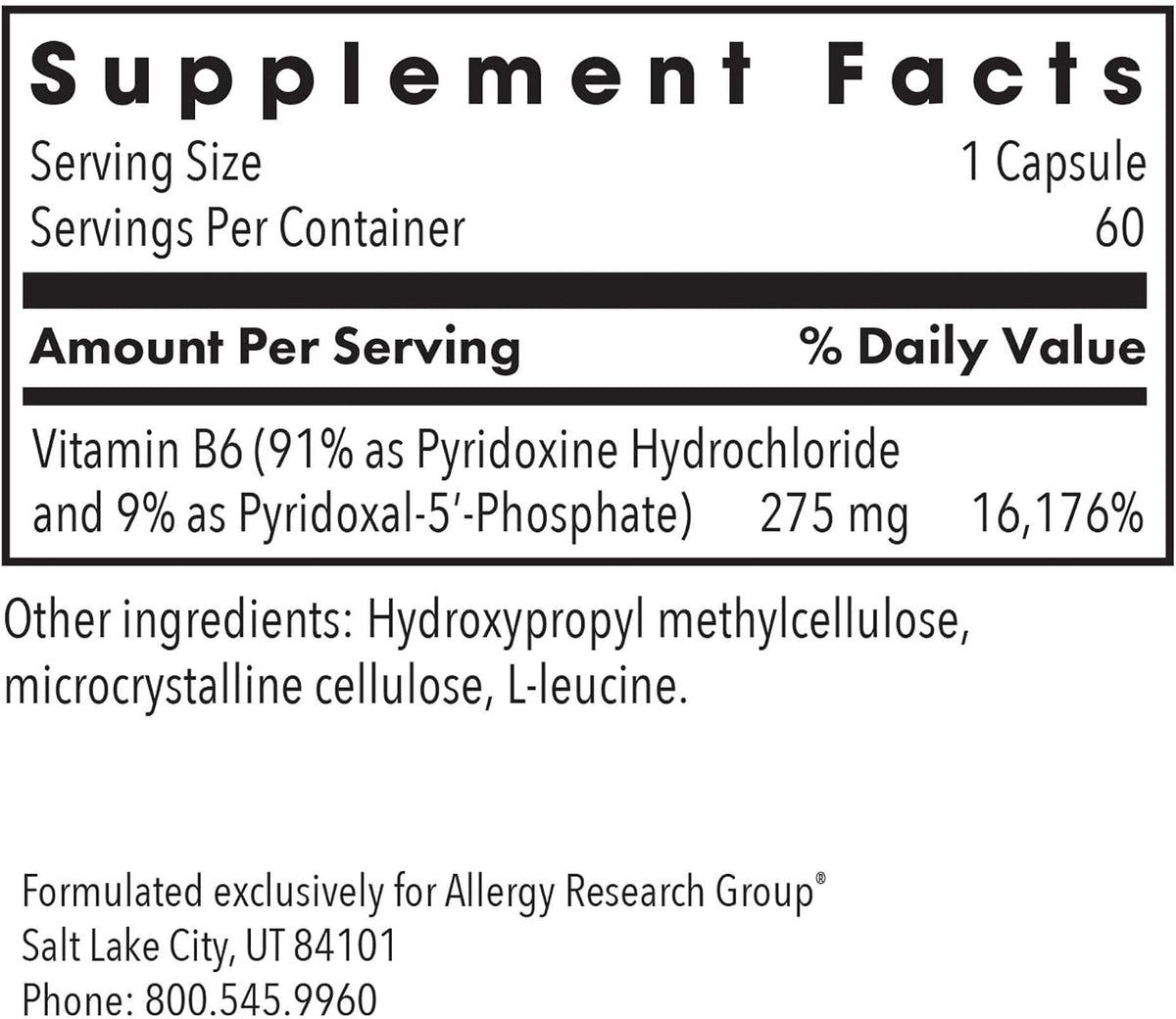 Allergy Research Group ARG Pyridoxine P5P - Active Vitamin B6 Supplement with P5P - 60 Capsules - görsel 2