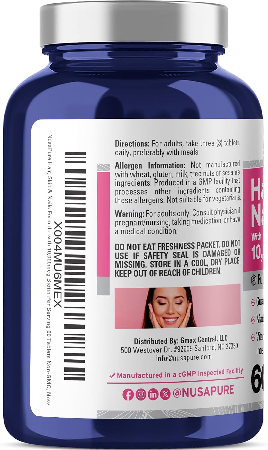 NusaPure Hair, Skin & Nails Formula with 10 mg Biotin – 60 Tablets - görsel 3