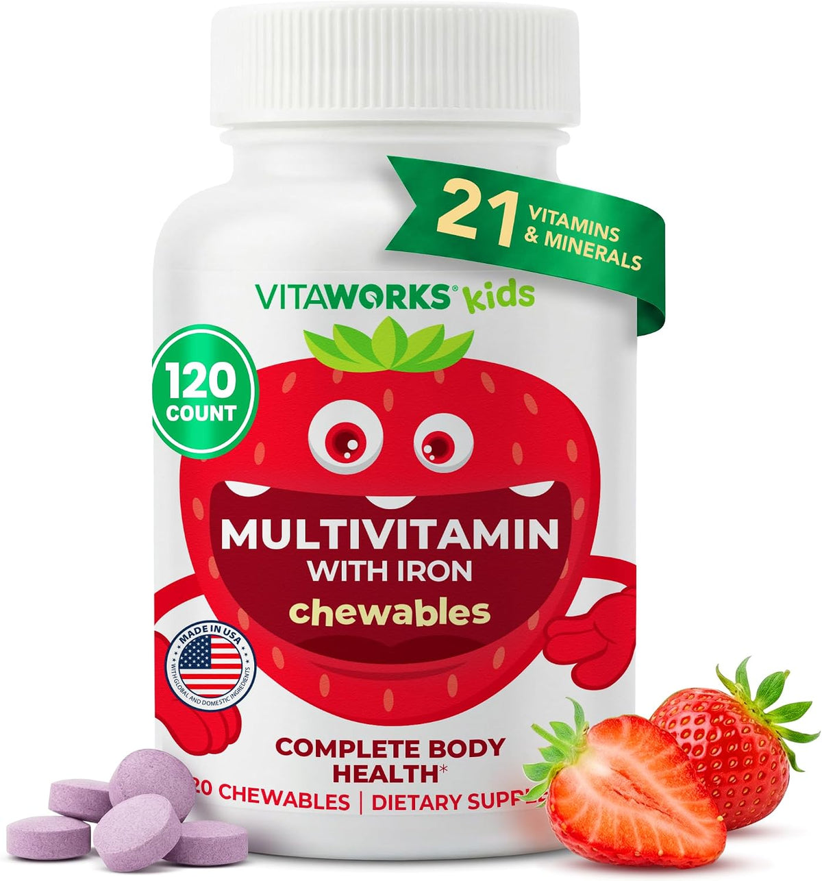Kids Multivitamin with Iron & Minerals Chewable Tablets - Mixed Fruit Flavour - 120 Count - görsel 1