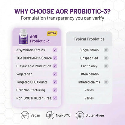 AOR Probiotic 3, 90 Capsules – Daily Digestive Balance and Gut Health